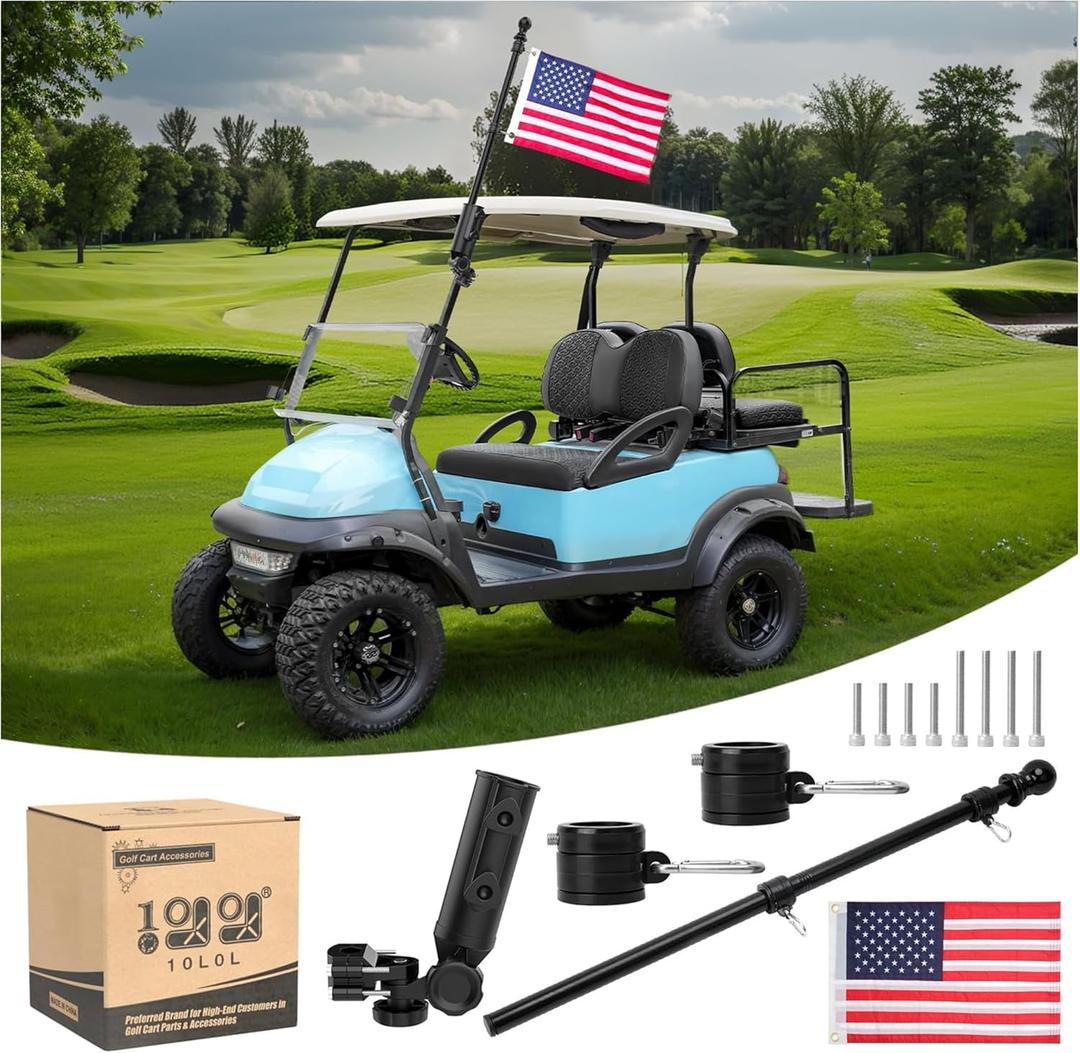 10L0L Golf Cart Flag Holder and Flagpole Bracket Mount Compatible with for Yamaha EZGO TXT RXV Club Car DS Precedent Icon EV Star Embroidered USA Flag (12"18") Included (Black) 10L0L Golf Cart Flag Holder and Flagpole Bracket Mount Compatible with for Yamaha EZGO TXT RXV Club Car DS Precedent Icon EV Star Embroidered USA Flag (12"18") Included (Black)