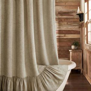 Farmhouse Shower Curtain with Ruffle Hem Linen Flax Khaki Shower Curtains for Bathroom Country Vintage Rustic Natural Fabric, 72" W x 72" L