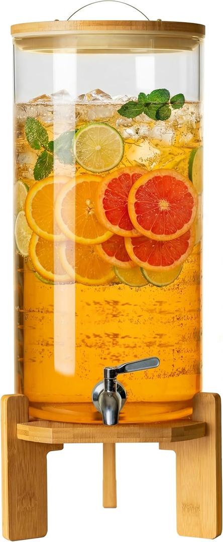 L'ÉPICÉA Drink Dispenser, Glass Drink Dispenser with Stand, Drink Dispenser for Parties, Beverage Dispenser with Stand, 304 Stainless Spigot, Gallons Iced or Hot Beverage Dispenser (11L（2.9Gallon)