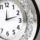 DMDFIRST Crystal Crushed Diamond Mirrored Wall Clock, 16x16 Inch Silver Glass Round Decorative Clock, Silent Quartz Movement (No Second Hand), Modern Sparkle Home Decor (AA Battery Not Included), Large