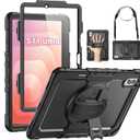 SEYMAC Case for Samsung Galaxy Tab S11 Ultra 5G 14.6 Inch 2025, Heavy Duty Shockproof Protective Case with Screen Protector, Rotating Stand and Hand/Shoulder Strap, Black