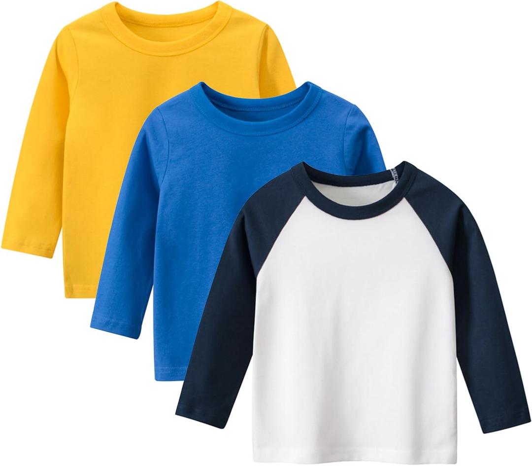 Toddler Boys Long Sleeve T-Shirts Kids Basic Crewneck Cotton Tee Shirts