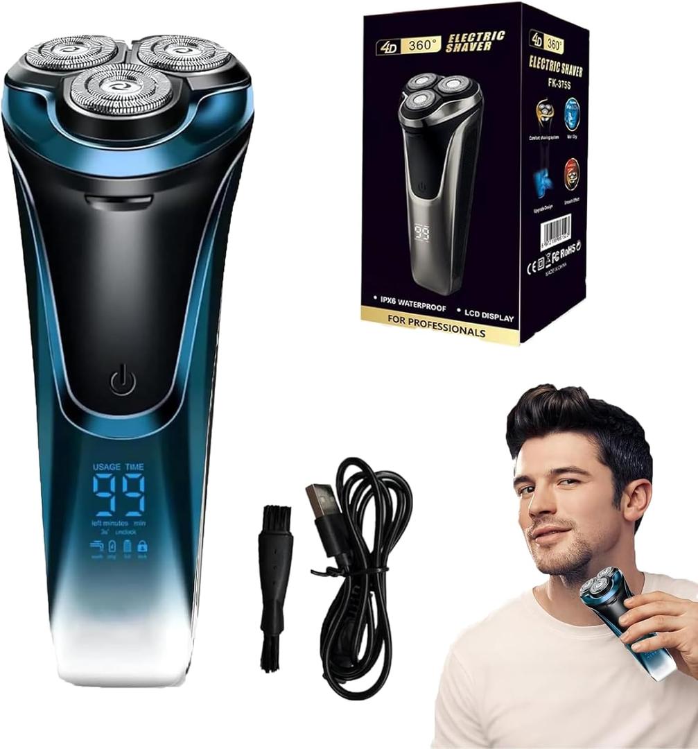 Snapbuy Electric Razor for Men, Snapbuy Electric Razor Pro of Father, 4D Floating Head Rotary Shaver,2025 New Electri c Shaver with LCD Display & Quiet Motor, IPX7 Waterproof (Blue)