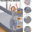 Foldable Baby Playpen, Extra Large Collapsible Play Yard for Babies & Toddlers, Portable Travel Playpen with Gate, Safe Indoor & Outdoor Activity Center (51"51" Gray)
