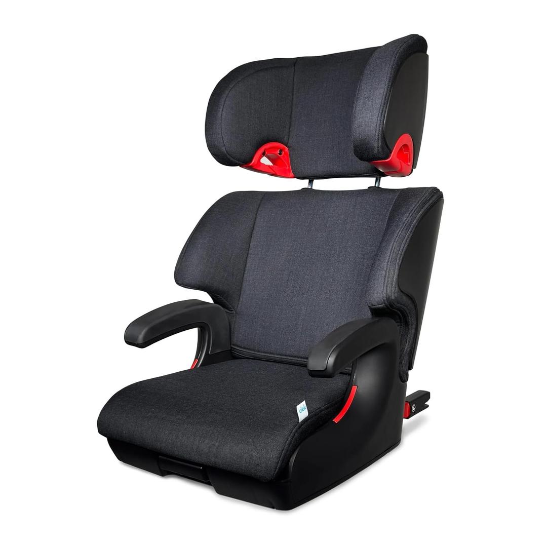 Clek Oobr High Back Booster Seat with Adjustable Headrest, Reclining Design, Latch System, and Retardant-Free Fabric (Latte Ziip)