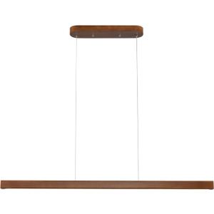 39" Wood Linear Pendant Light Modern LED Dimmable Ceiling Hanging Light Fixture Wood Linear Chandeliers 24w for Dining Room Kitchen Island Pool Table Bar Walnut Color (with Remote Control)