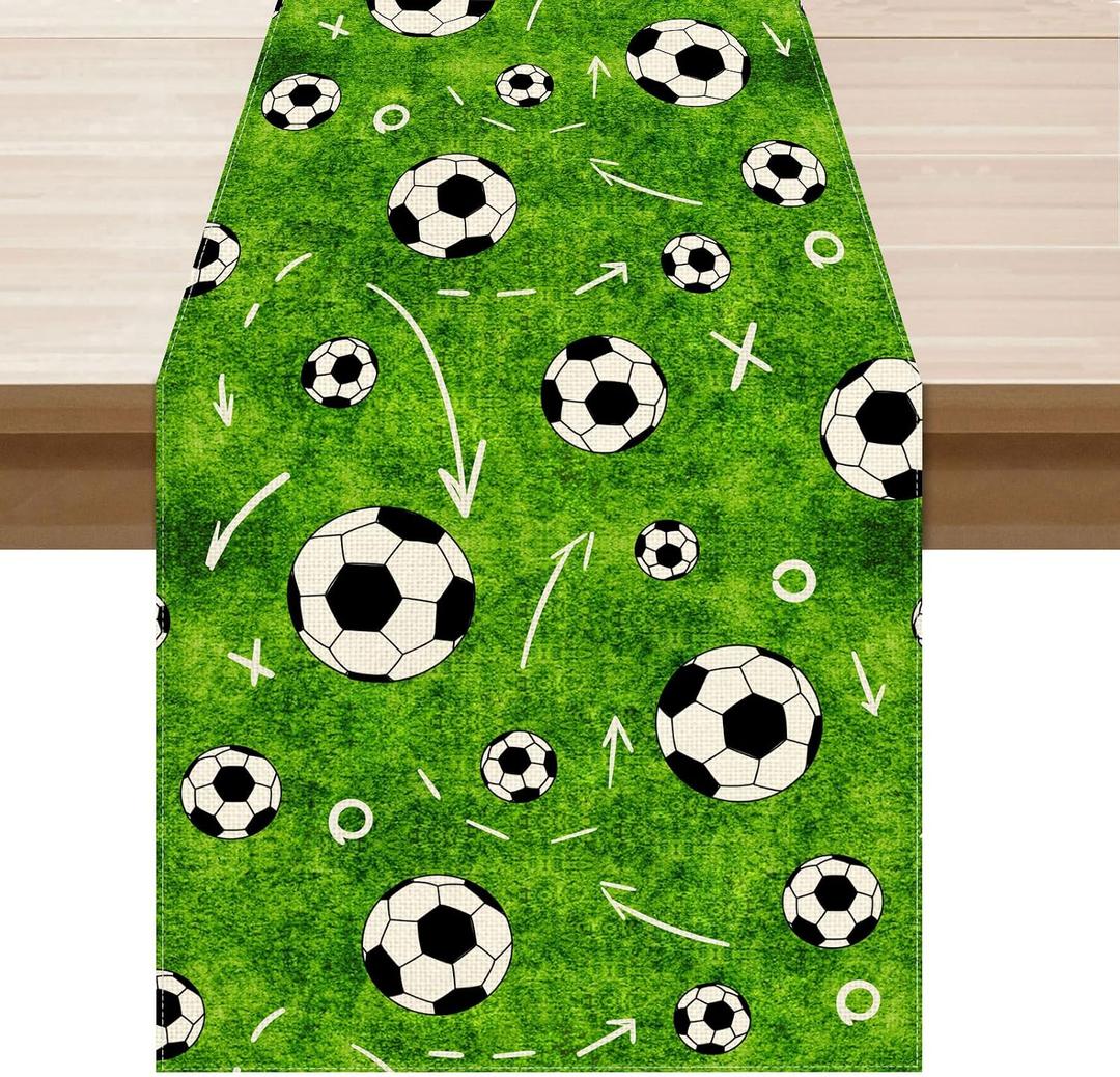 2 x XCHI Green Soccer Grass World Cup Table Runner Game Day Table Decoration for Soccer Party Home Kitchen Dining Holiday Decor 13x120 Inch