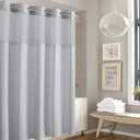 Hookless Its A Snap! Waffle Stripe Shower Curtain, 2-in-1 Shower Curtain Includes Fabric Shower Curtain with Sheer Top Window and Flex-On Rings, Liner Compatible, 71 x 74, Light Grey