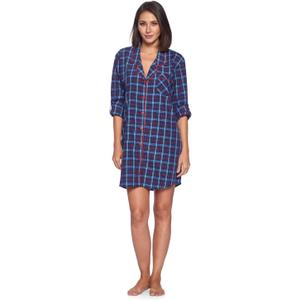Ashford & Brooks Women's Woven Plaid Long Sleeve Button Down Sleep Shirt Nightshirt (Blue, XXL)
