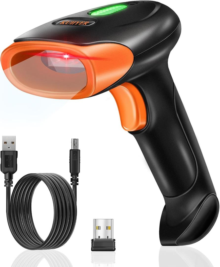 KUIIYER Wireless Barcode Scanner, 2D QR 1D Bar Code Scanners Handheld Barcode Reader with Updated 800 X 600 Pixel CMOS & Built-in Light, Plug & Play for Computers, PC, Laptop, Desktop & POS