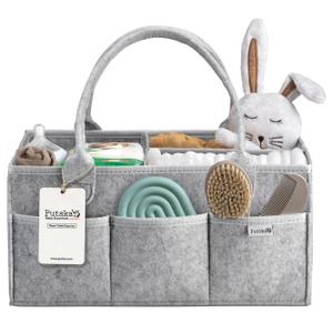 PUTSKA Nursery Storage Basket - Baby Diaper Caddy Organizer for Diaper Station, Newborn Essentials, Baby Shower Gifts and Registry Must-Haves for Boy or Girl (Large, Grey)