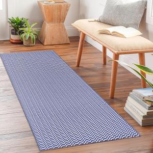 KOZYFLY Washable Runner Rug 2x6 ft Hallway Kitchen Runner Rugs with Rubber Backing Bobo Navy and White Entryway Runner Indoor, Carpet Runners for Hallway Kitchen Entryway Bedroom