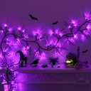 9FT 72 LED Willow Vine Twig Decor Black Halloween Garland with Bat & Purple LED Lights, 8 Modes Battery Operated Halloween Decorations Indoor for Mantle Fireplack Table Home Office Party Spooky Decor