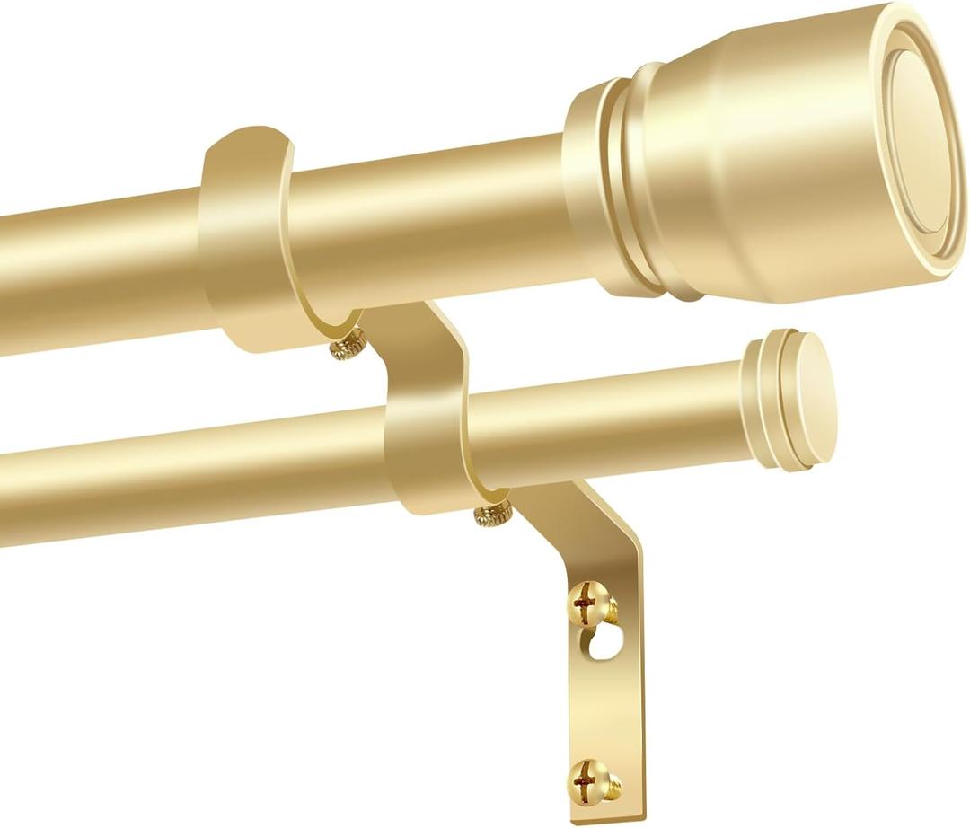 Heavy Duty Double Curtain Rod 48-84 Inches Length, 1 Inch Adjustable Gold Double Curtain Rod with Brackets, Long Double Curtain Rod for Windows Sliding Door (Gold, 32-90", 1 PC)