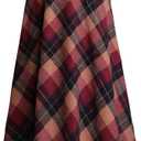 ebossy Women's Vintage High Waist Wool Blend Plaid A-Line Long Maxi Skirt with Pocket (Medium, Red)