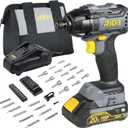 RIDA Cordless Brushless Impact Driver 180N.m, 20V Electric Impact Drill/Driver Set 1/4" All-Metal Hex Chuck,Variable Speed 2.0Ah Battery & Fast Charger, 25 Pcs S2 Bits & Tool Bag for Home DIY Use