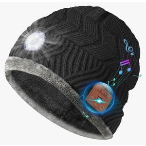 Bluetooth Beanie with a Light, Rechargeable Hat with 4 LED Headlamp & Headphones, Christmas Stocking Stuffers Gifts for Men