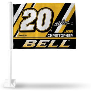 Rico Industries NASCAR Racing Christopher Bell Double Sided Car Flag - 16" x 19" - Strong Pole that Hooks Onto Car/Truck/Automobile