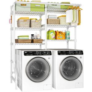 Ulif U13 Medium Over Washer and Dryer Storage Shelves, 6 Tiers Laundry Room Standing Shelf with 2 Hanger Rods, Space Saver Clothes Drying Rack, 57.8" W x 22" D x 77.4" H, White