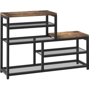 Shoe Rack Bench Shoe Storage Organizer with Seat, 5-Tier Industrial Free Standing Shoe Rack for Entryway, Narrow Shoe Rack Organizer Shelves for High Heels, Entryways, Hallways, Closets,Brown