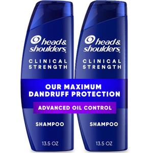 Head & Shoulders AntiDandruff Shampoo with 1% Selenium Sulfide, Clinical Strength Advanced Oil Control Twin Pack, Seborrheic Dermatitis Relief, Oily Scalp, 13.5 fl oz Each