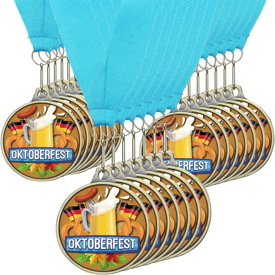 Quelay 30 Pcs Oktoberfest Award Medals Bulk 2'' Colorful Metal Award Trophies with Neck Ribbon for Oktoberfest Beer Party Prize Gift Favor Supplies