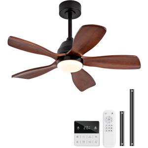 36 Inch Ceiling Fans with Lights and Remote, 5 Blades Wood Ceiling Fan with Light, Dimmable, Wall Switch, Reversible DC Motor, Modern Indoor Outdoor Ceiling Fans for Patios Bedroom