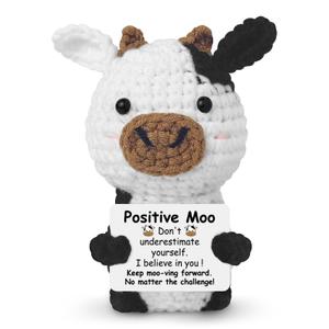 Guokoko Mini Positive Crochet Cow Gifts for Women Men Friends, Inspirational Emotional Support Stuffed Animal Handmade Crochet Cows Gifts for Coworker Friend Birthday Party Decorations