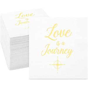 Sparkle and Bash Wedding Cocktail Napkins, Love is a Journey, Gold Foil (5 x 5 In, 100 Pack) - Bridal Shower Decorations