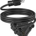 DEWENWILS 10FT Outdoor Extension Cord, Tri-Tap Extension Cord Splitter, 3 Outlet 16/3 SJTW Power Cable for Landscape Lighting String Lights, 13A/125V/1625W, ETL Listed, Black, 1 Pack