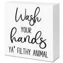 LVQHI Wash Your Hands Ya Filthy Animal Sign Bathroom Decor, Funny Small Bathroom Decor For Shelves, Rustic Sign Decoration For Toilet Restroom Tabletop Desk