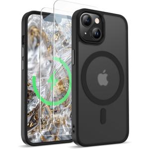 ORETECH Magnetic for iPhone 14 Case, [Compatible with Mag-Safe][2 Pcs Screen Protectors][15 FT Drop Protection], Frosted Translucent Shockproof Protective Phone Case for iPhone 14 Cover, Black