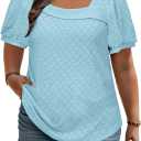 ROSRISS Plus-Size-Tops for Women Summer Puff Short Sleeve Shirts Asymmetrical Neck Cute Eyelet Tees (XXXL)