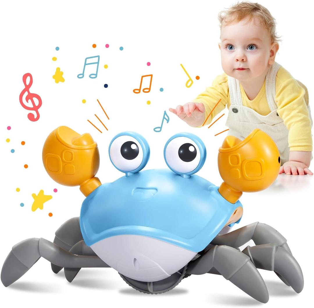 Crawling Crab Baby Toy - Tummy Time Toys-with Music and LED Light,Walking Crab Toy for 0-6 6-12 12-18 36 Months Walking Toddler Birthday Gift(Azure