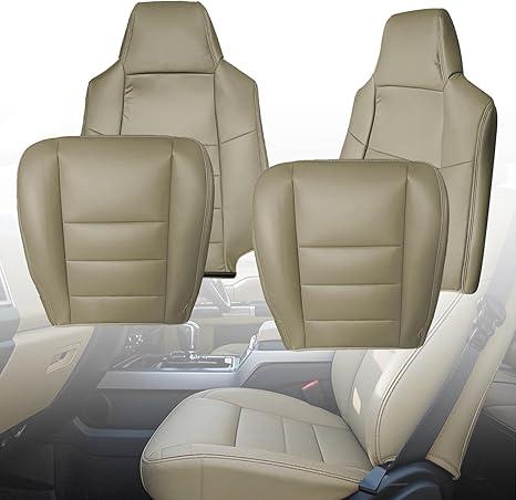 Driver and Passenger Side Bottom Replacement Seat Cover & Top Lean Back,Tan Microfiber Leather Seat Protector Cover Compatible with Ford F250 F350 2002 2003 2004 2005 2006 2007