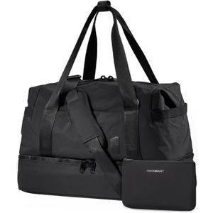 Weekender Bags for Women, BAGSMART Travel Duffel Bags with Shoe Compartment,Personal Item Travel Bag for Airlines, Carry on Overnight Tote Bag with Toiletry Bag(Black,2pcs) (X-Large)