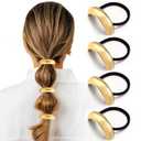 4PCS Gold Hair Ties, Metal Hair Ties for Thick Hair, Elegant Durable Round Geometric Design Hair Cuffs, Gold Hair Accessories Stretchy Non-Damage Ponytail Holders
