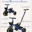 KRIDDO 2-in-1 Toddler Tricycle for Ages 18 Months to 5 Years Old - Extended Push Handle for Effortless Push, Gift Trike for Toddler 3 to 5 Year, Kids Tricycle with Foldable Front Footrest, Blue, Medium