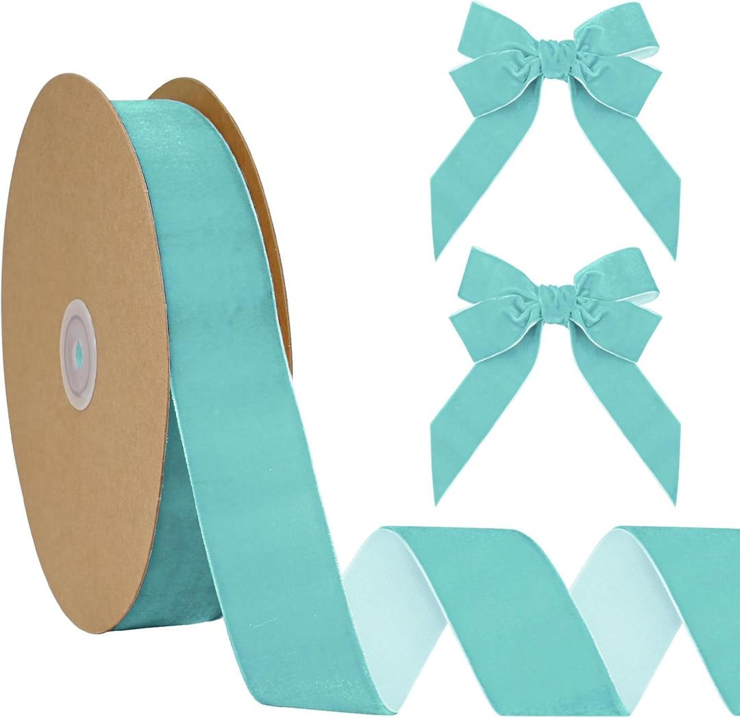 Tropic Blue Velvet Ribbon 1-1/2 inch Velvet Ribbon for Gift Wrapping Weddings Hair Bow Ribbons Headbands bouquets-25 Yards (Tiffanyland)
