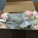 Zeyune 36 Pack Artificial Flowers Centerpiece with Vase Bulk for Wedding Table 24 Bundles Silk Floral Faux Rose Bouquet with 12 Plastic Vase for Bridal Shower Table Decor(Light Pink)