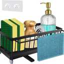 Upgraded Kitchen Sink Caddy, Sponge Holder for Kitchen Sink Organizers and Storage With Non-Slip Rubber Feet, Stainless Steel Countertop Organizer (Black)