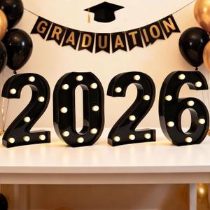 Light Up Numbers 2026 Graduation Decorations, 2026 Marquee Numbers Graduation Party Decor, LED Number Lights Class of 2026 Party Supplies for High School Seniors College Classroom -Black (8.66in tall)