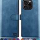 SUANPOT Compatible with iPhone 16 Pro Max 6.9" Wallet case with RFID Blocking Credit Card Holder,Flip Book PU Leather Protective Cover Women Men for Apple 16 Pro Max Phone case Sky Blue