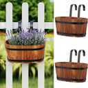 Hanging Wooden Flower Pots, Railing Planter for Any Balcony, Porch or Deck Countryside Style with Detachable Hooks for Garden Yard Home Decor (Brown)