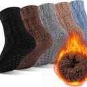COOVAN Mens Fuzzy Socks Soft Cozy Slipper Fluffy Winter Warm Fleece Socks for Men Plush Sleeping 5 Pairs (Pattern3)