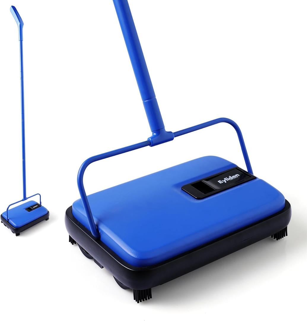 Eyliden Carpet Sweeper, Mini Size Lightweight Hand Push - No Noise, Non-Electric, Easy Manual Sweeping Only for Carpet Cleaning (Blue)