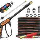 Heliwoo Pressure Washer Gun and Hose Kit, 50FT Kink Resistant 5/ 16 Power Washer Hose and Wand, 3/ 8" Swivel Quick Connector & M22-14mm Fitting, 4500 PSI