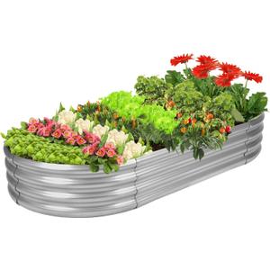 Raised Garden Bed Galvanized Planter Box Outdoor, 5ft Oval Large Rot-Resistant Metal Garden Bed Planter for Vegetables Flower Herb (Silver) (5 ft, 1- Silver)