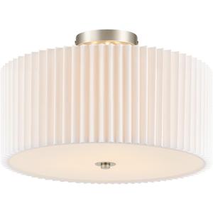 VONLUCE Semi-Flush Mount Ceiling Light, 15.7" Modern 3-Light Ceiling Light Fixture with White Pleated Drum Shade 3 E26 Sockets for Bedroom Entryway Living Room, Nickel Finish, ETL Certificated