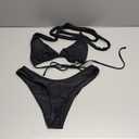 OMKAGI Women Sexy Thong Bikini Swimsuit Set Push Up String Brazilian Bathing Suits (Medium, Black)